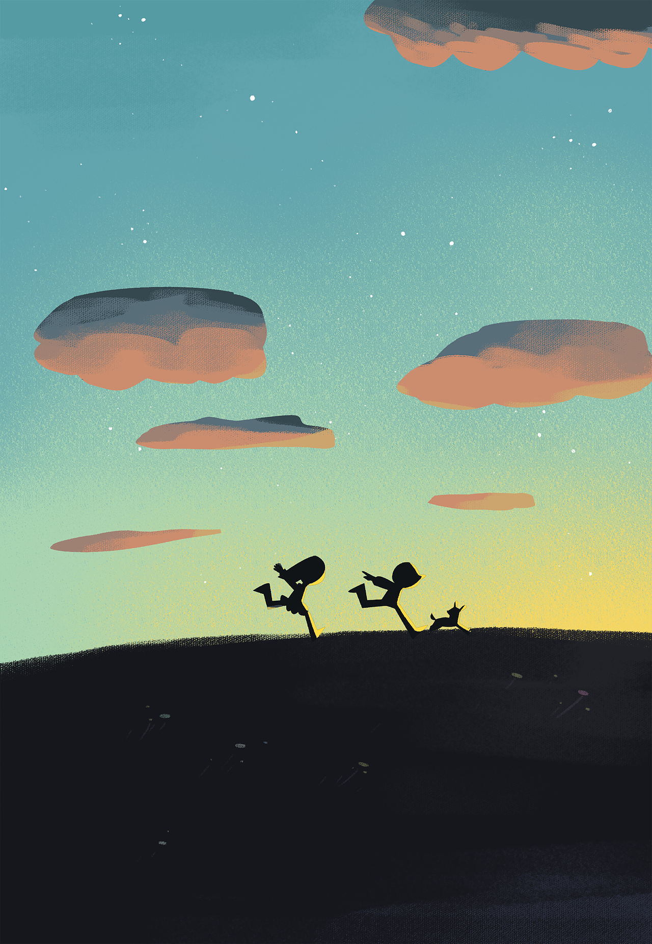 晚霞就像是被太阳亲吻过的脸颊一样，我们奔跑着，追逐它的温暖。