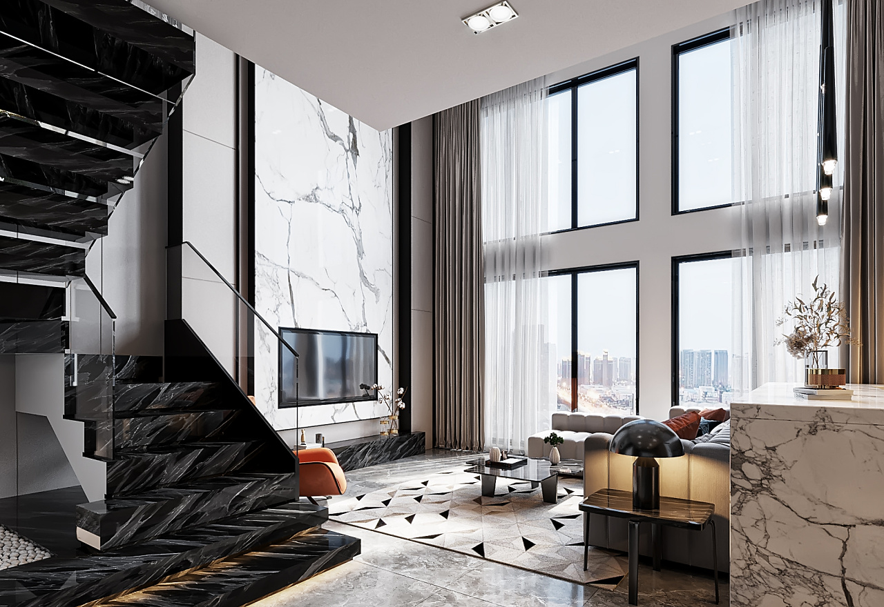 现代轻奢复式楼客厅