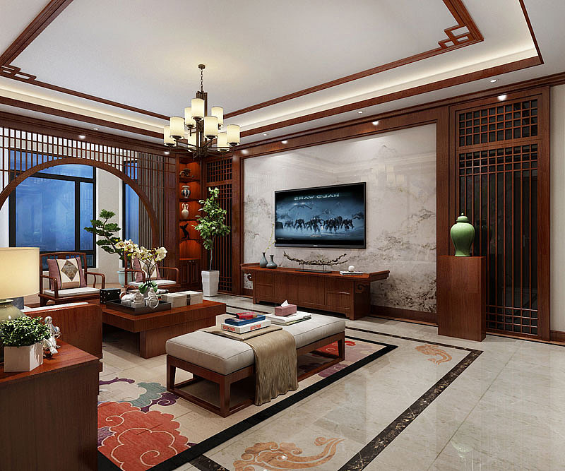 郑州乐豪斯装饰_裕鸿世界港170平米新中式装修效果图
