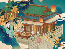 国风包装插画设计-举杯邀明月