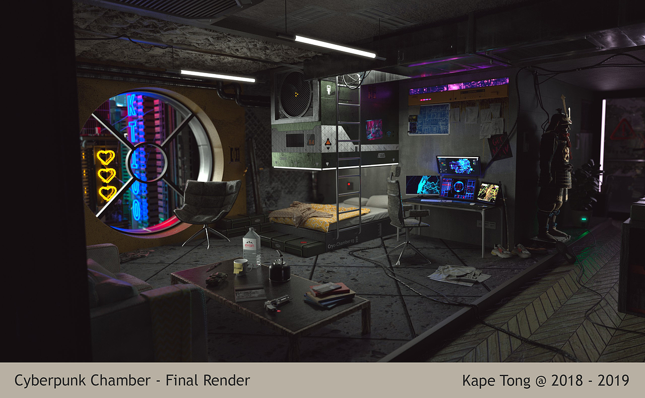 【渲染练习】oc - 赛博朋克风室内环境