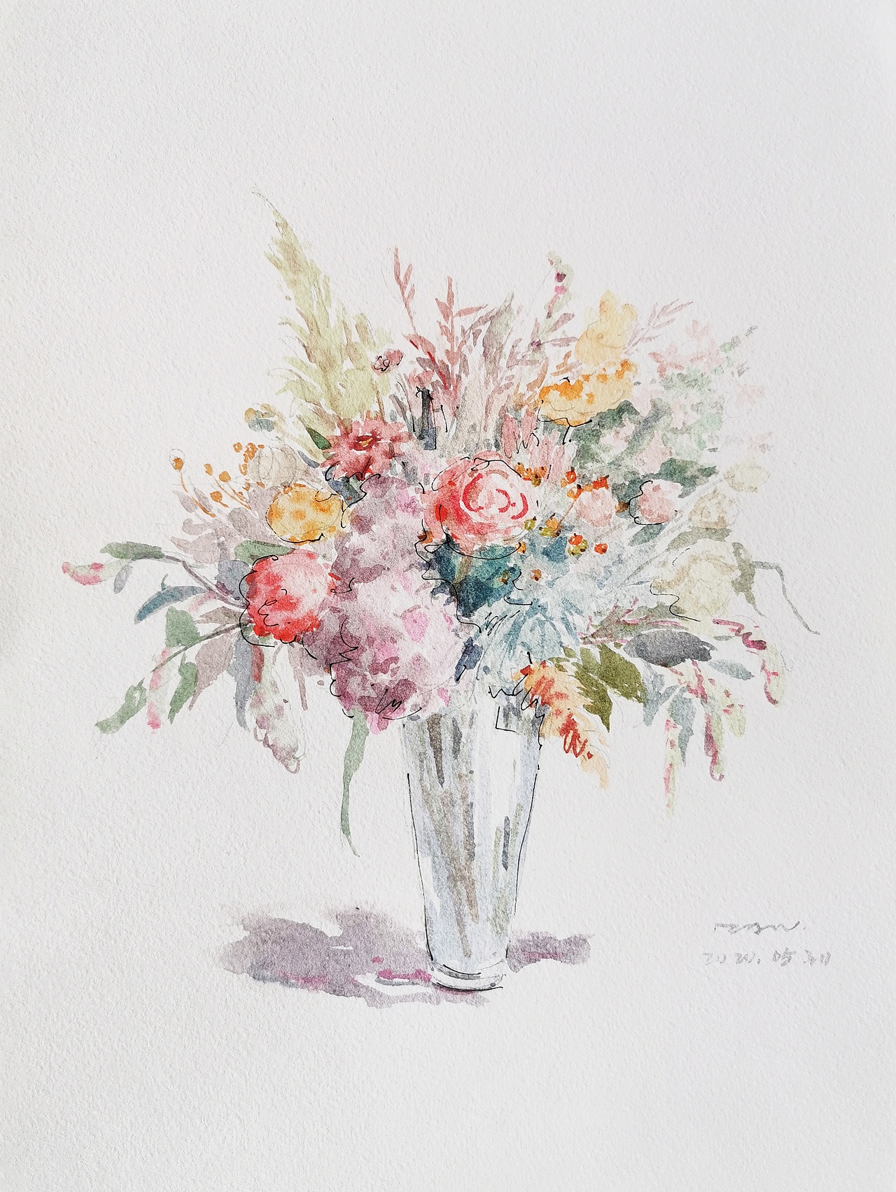 水彩手绘/瓶花|插画|创作习作|半半semi_原创作品-站酷zcool
