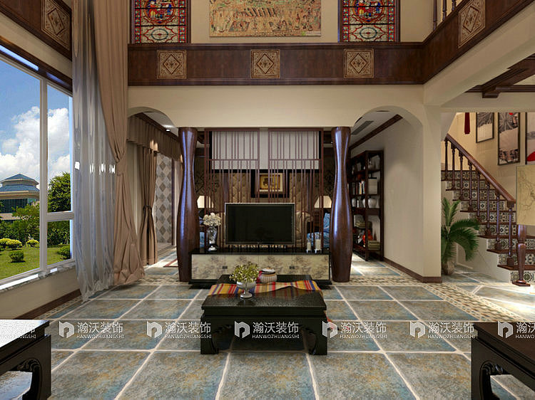 石家庄西山御园500平米美式别墅装修设计效果图（图ZMzc3ODUzMjg=） - 家装设计 - 站酷设计师苏苏别墅装修设计原创素材 - 站酷ZCOOL