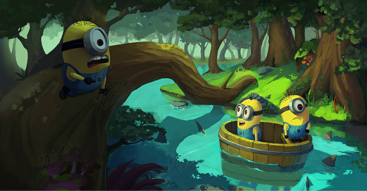 小黄人木盆溪流|同人|小黄人|场景-场景原画作品图片素材广州