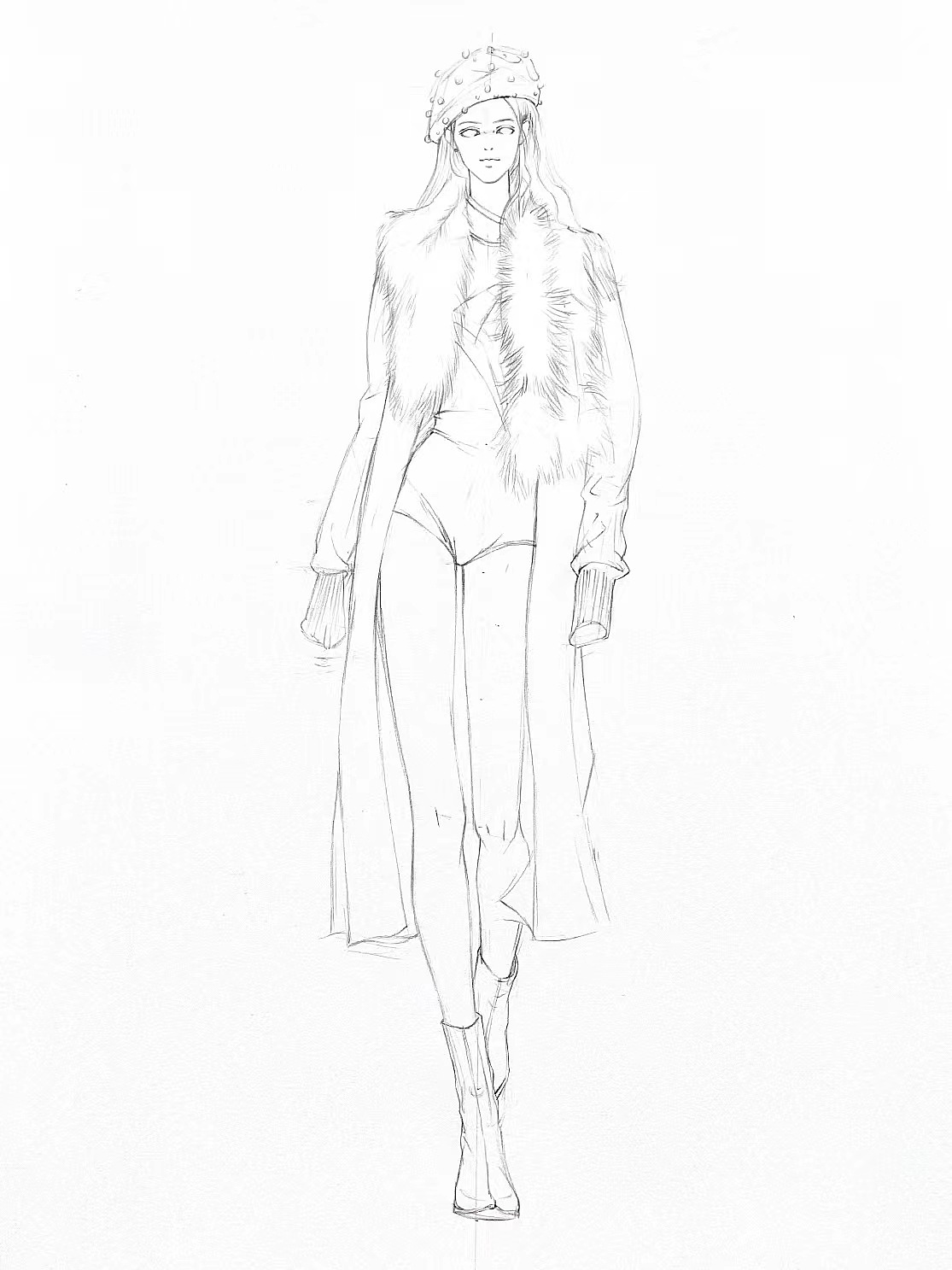 水彩时装画——皮草➕毛呢面料