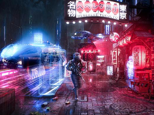 赛博朋克风的合成海报