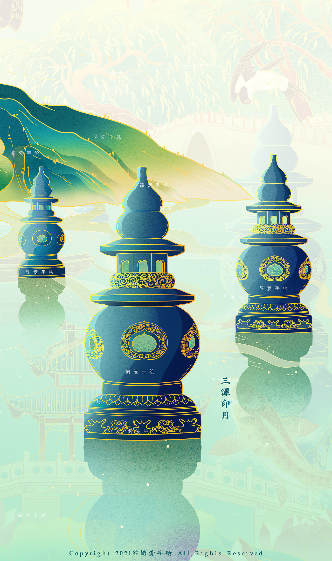 【西湖十景】杭州主题国风插画