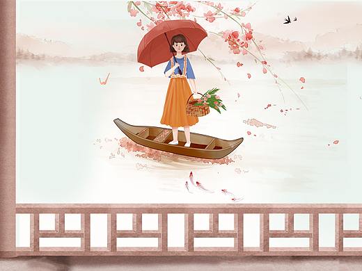 唯美古风雨水春天拾草风景
