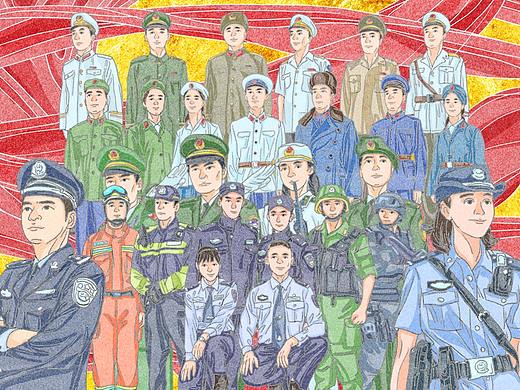 《中国公安风雨70年》长图插画绘制
