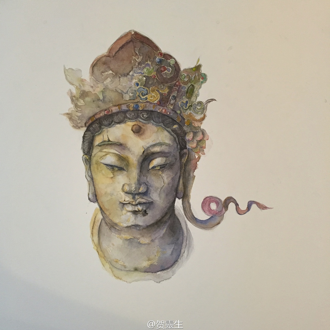 佛头,水彩