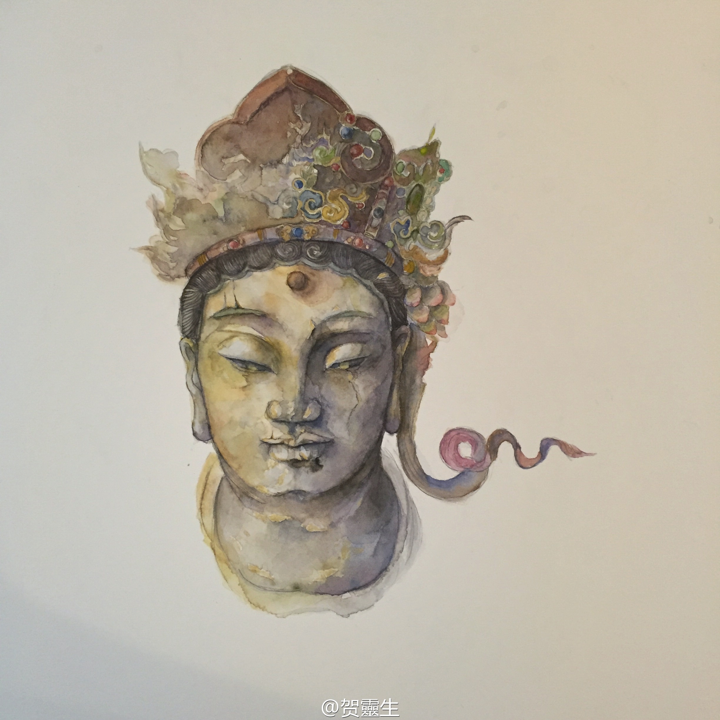 佛头,水彩