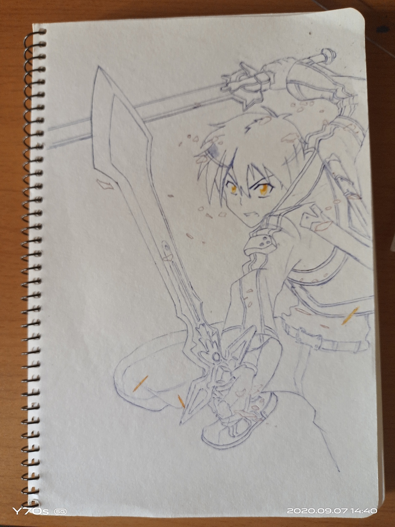 刀剑神域手绘桐人素描圆珠笔