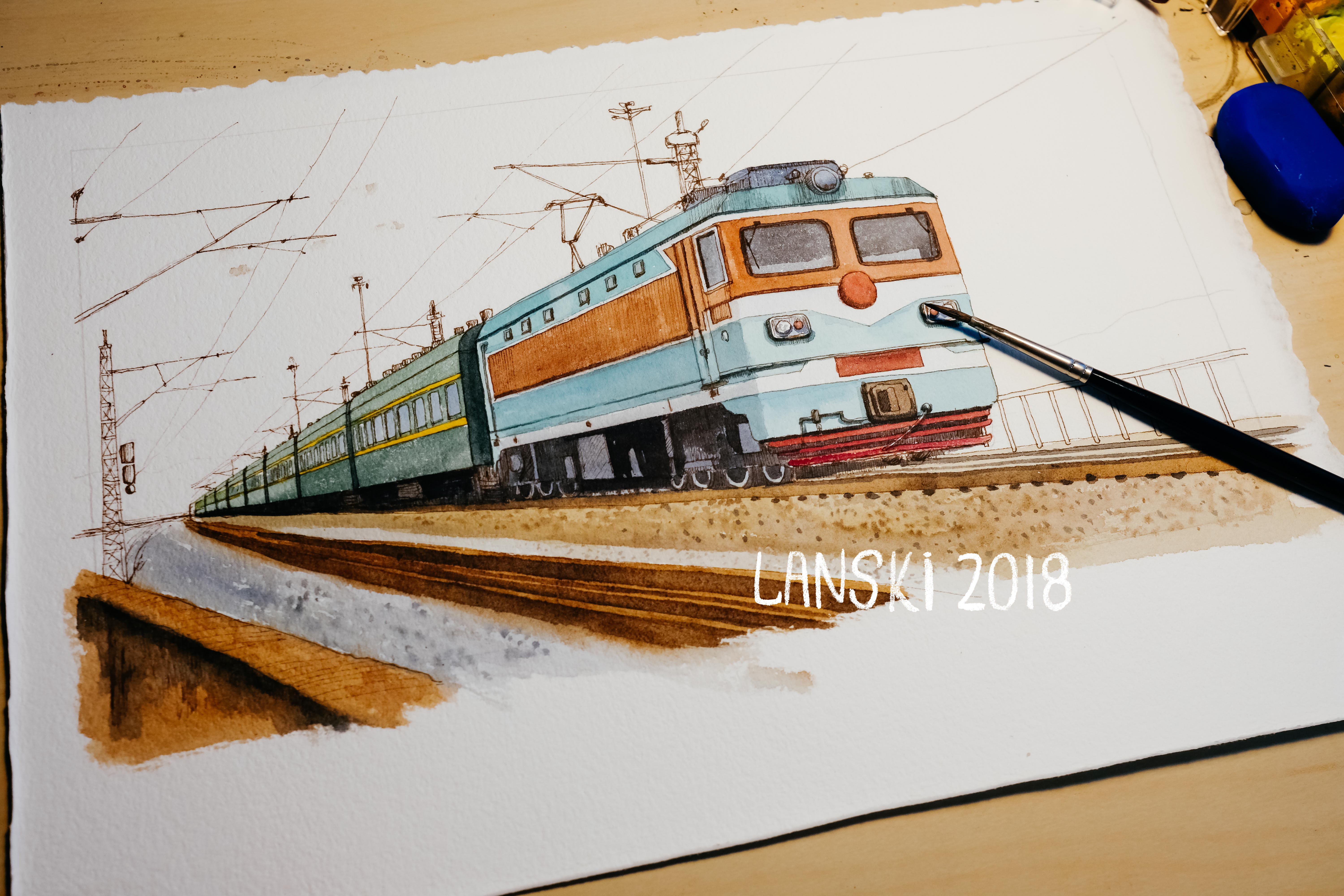 绿皮火车绘画 手绘图片