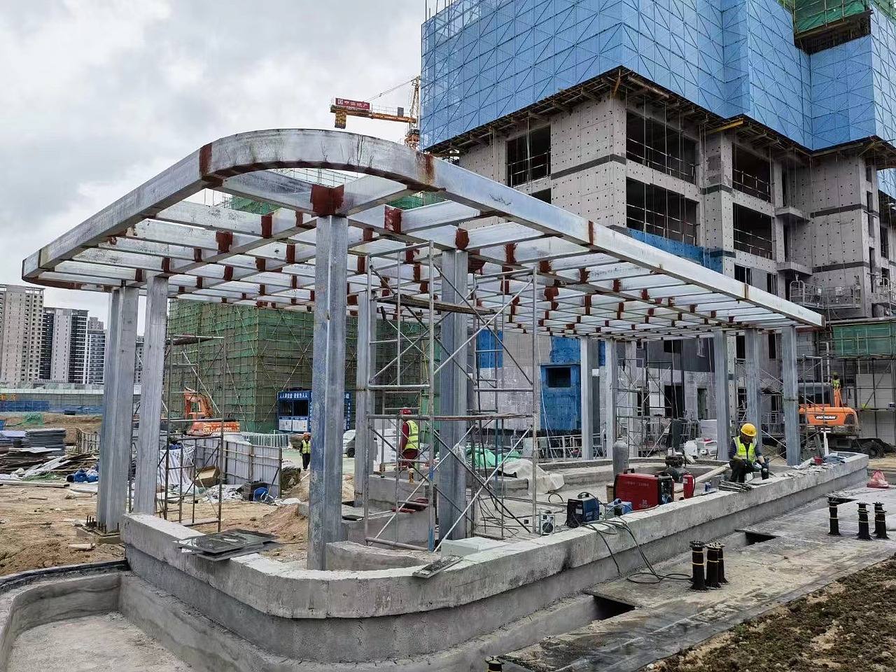 景观凉亭不锈钢廊架 铝包板廊架工程 连廊屏风基础图