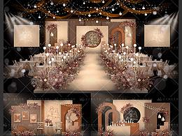 秋系奶茶色婚礼效果图莫兰迪婚礼背景设计素材