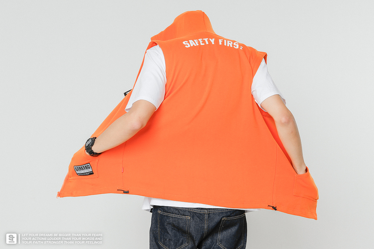 stretag思锐泰格橙色马甲马夹世界和平中文刺绣外套