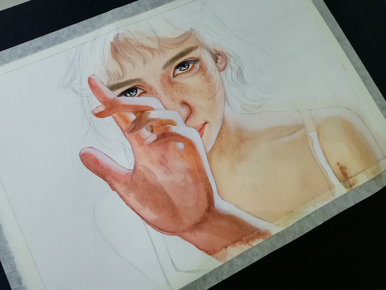 水彩人物和水果