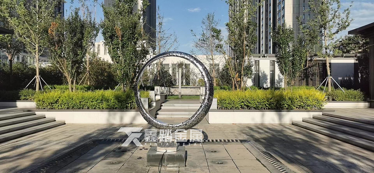 现代小区园区景观不锈钢雕塑摆件 发光不锈钢圆环雕塑