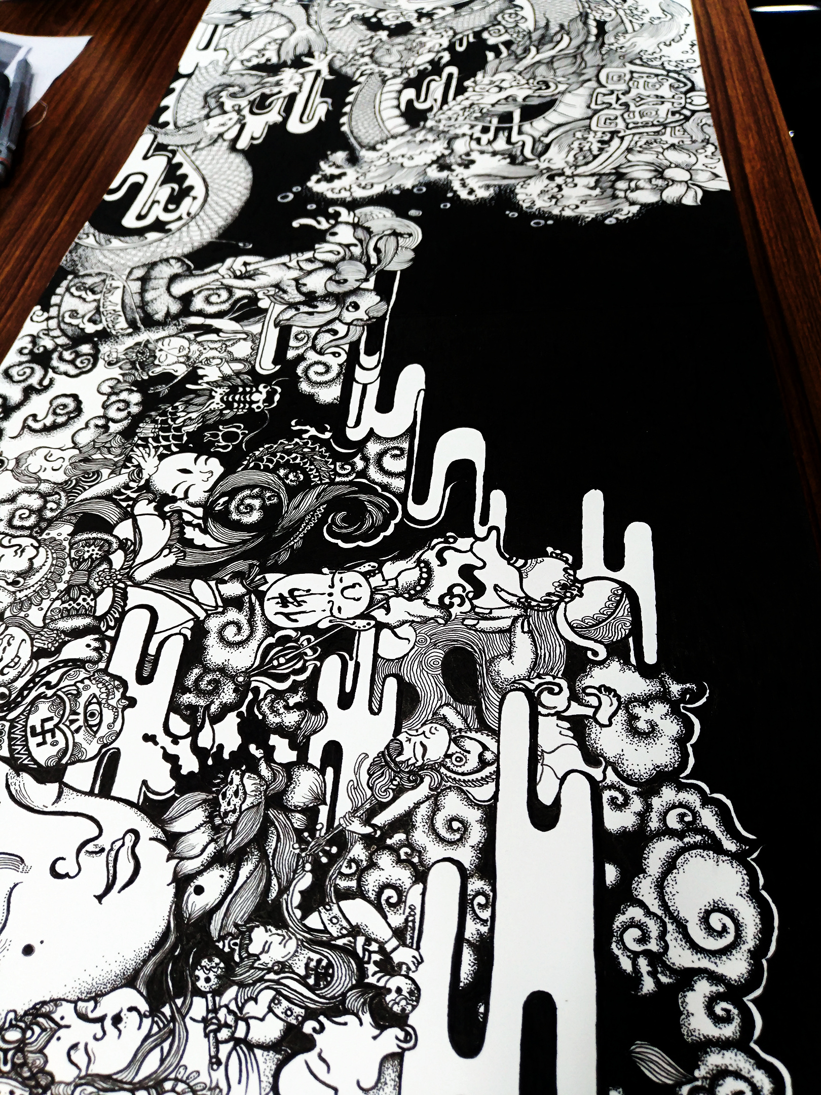 降龙——黑白插画 中国风 龙