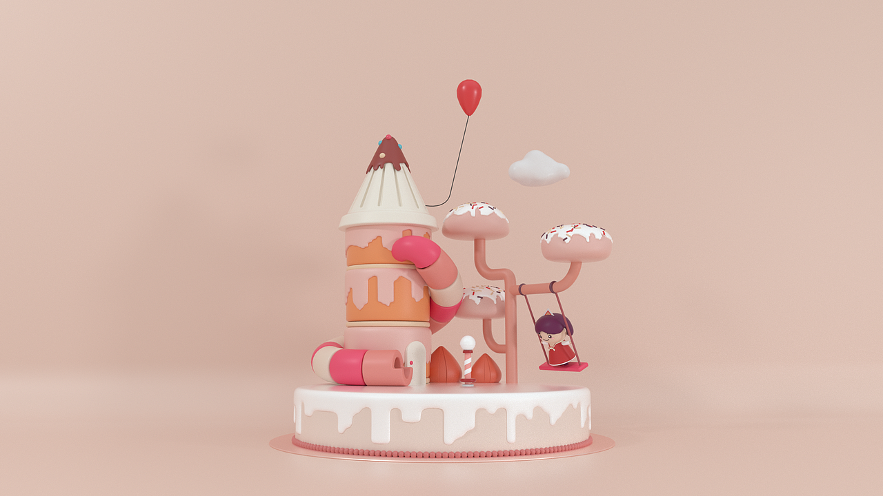 c4d oc 蛋糕小清新(动画角色)场景渲染_六神cool-站酷zcool