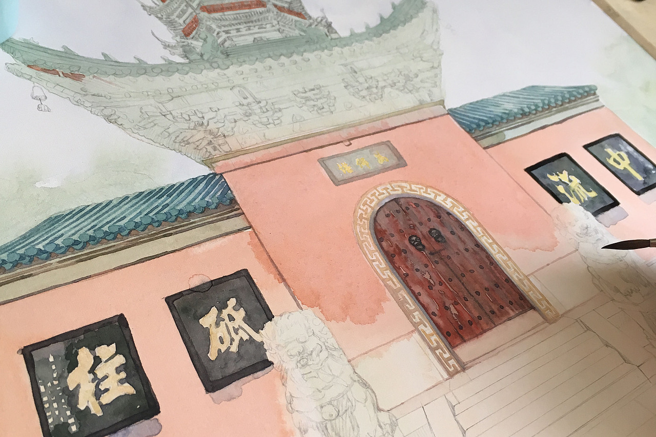 手绘城市万佛塔