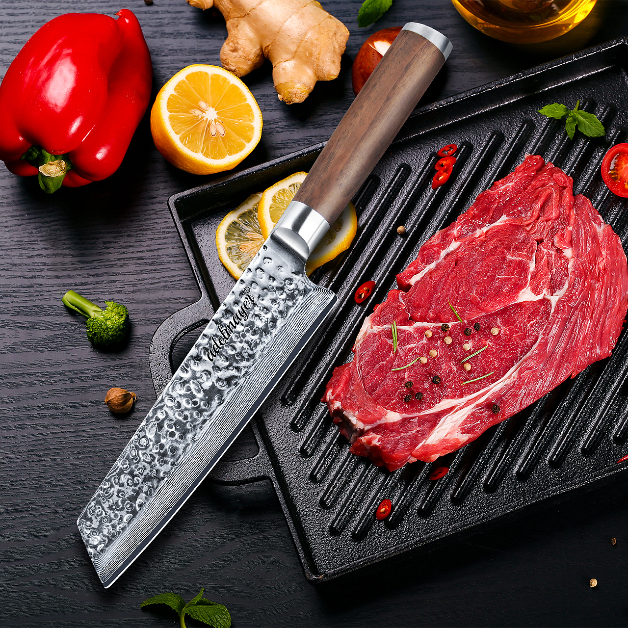 厨刀系列-大马士革-胡桃木手柄（图ZMjU3Njg0NTcy） - 电商 - 站酷设计师Ken_一迅原创素材 - 站酷ZCOOL