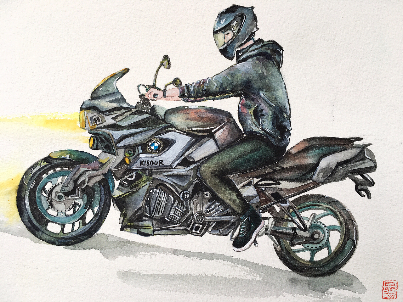 摩托车水彩