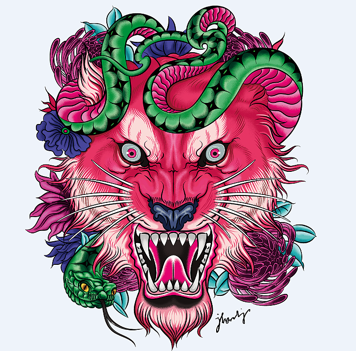 宏华电脑手绘 老虎蛇