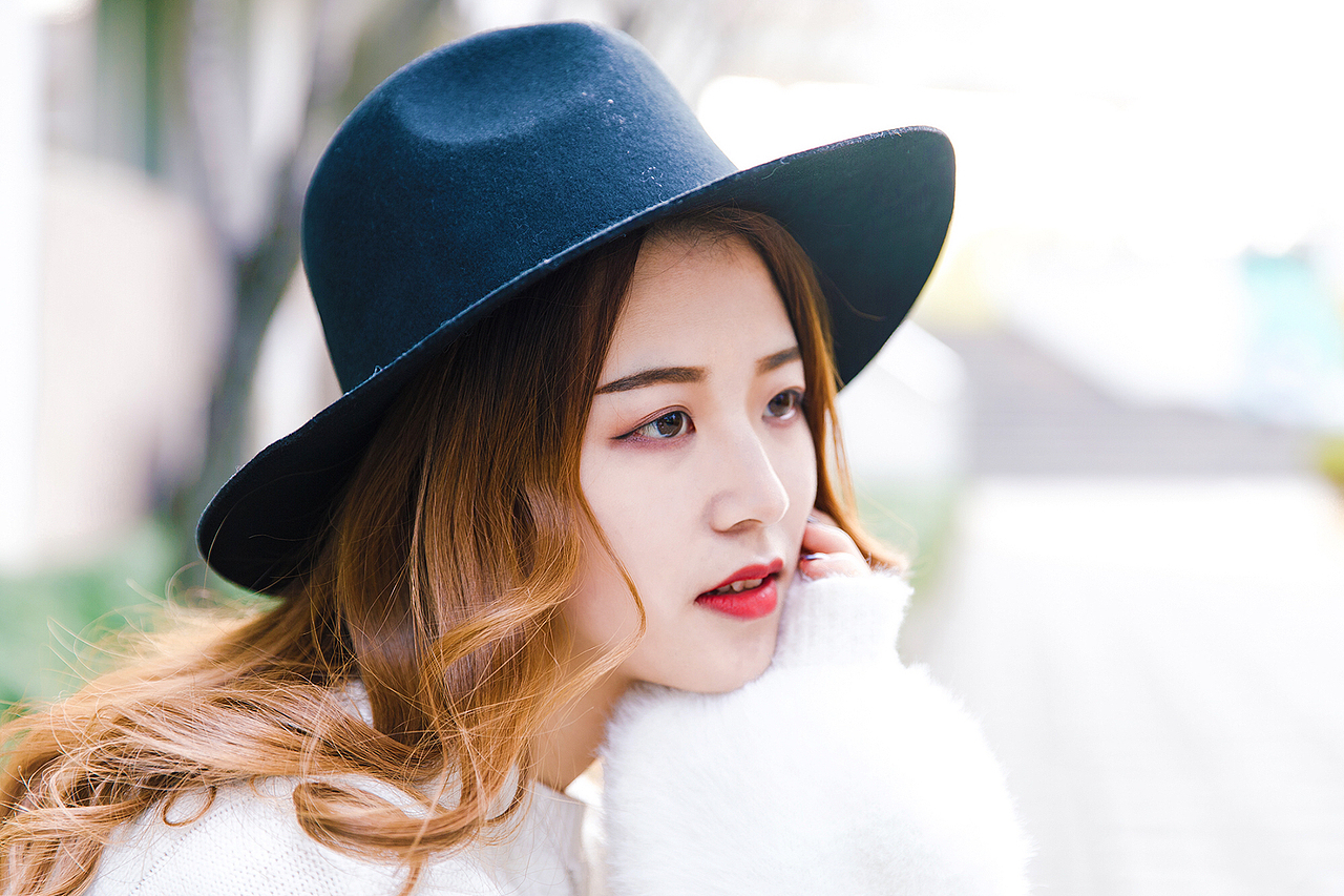 上海大学人像摄影/日系美女天台楼顶白色毛衣