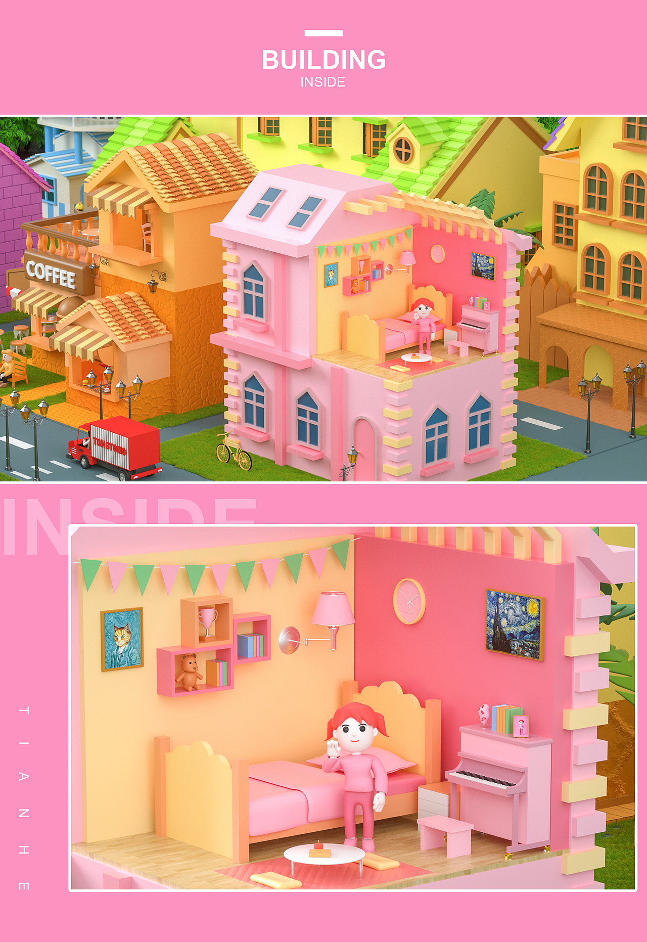 【彤彤的小镇】三维场景建模渲染 C4D+OC（图ZMTQzMzg5NTE2） - 场景 - 站酷设计师闫天贺原创素材 - 站酷ZCOOL