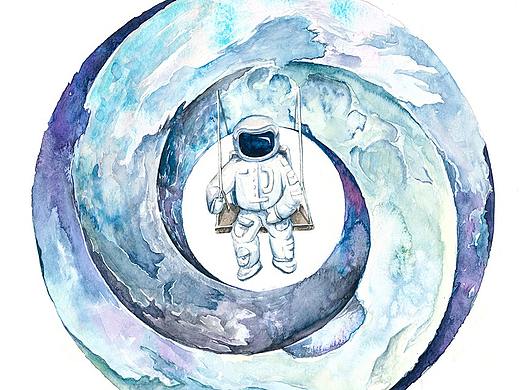 《循》系列水彩插画 宇航员的幻想日常