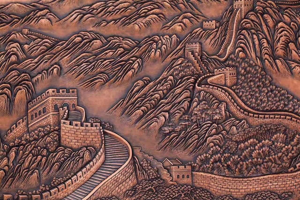 纯手工打造的铜墙铜壁《万里长城》定制厂家|手工艺