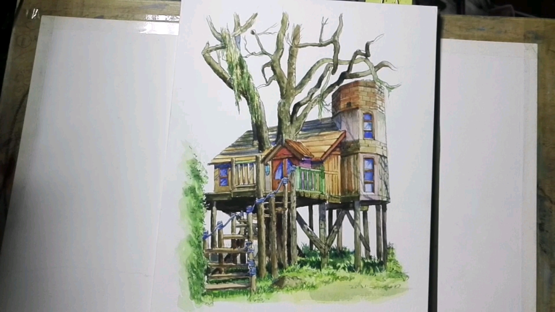 钢笔淡彩树屋系列