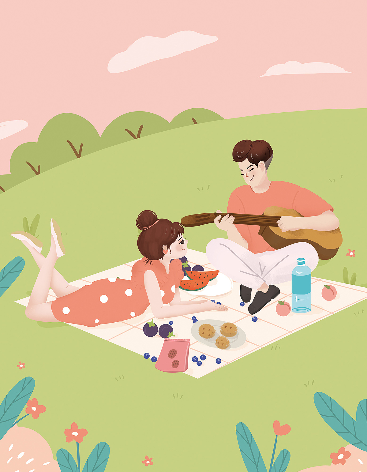 幸福一家人野餐系列插画