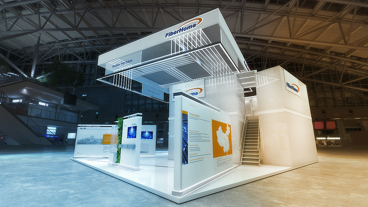 企业科技现代展会展厅展览展台展位3d效果图设计制作