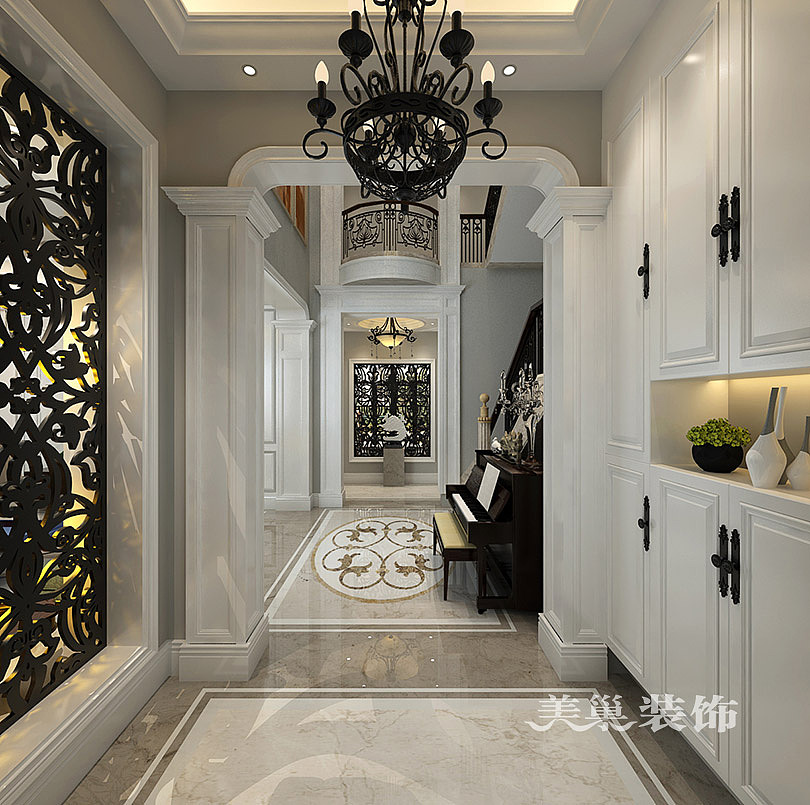 金沙湖高尔夫官邸别墅装修,600平欧式样板间设计——玄关