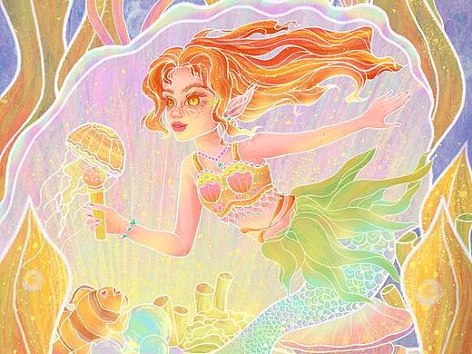 原创肌理插画｜美人鱼的深海世界