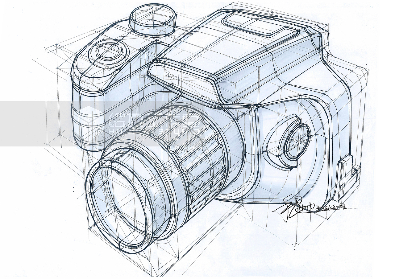 手绘单反相机线稿——工业设计产品手绘 (内含作画视频)