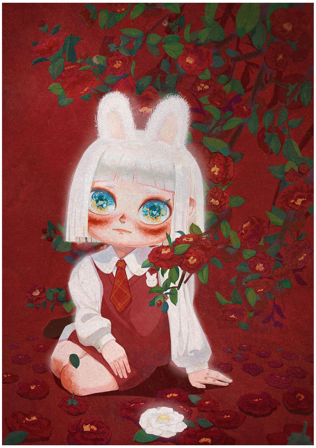 花系列-山茶花少女（图ZMzQyNDI4NDA4） - 新锐潮流插画 - 站酷设计师鱼支原创素材 - 站酷ZCOOL