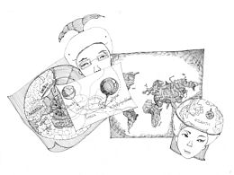 地图女孩.鲸鱼男孩 插画