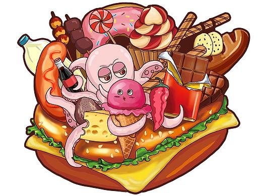 【插画】吃货集结（个人主页-ZMzY1NDMxMjg=） - 创作习作 - 站酷设计师年糕小青原创素材 - 站酷ZCOOL