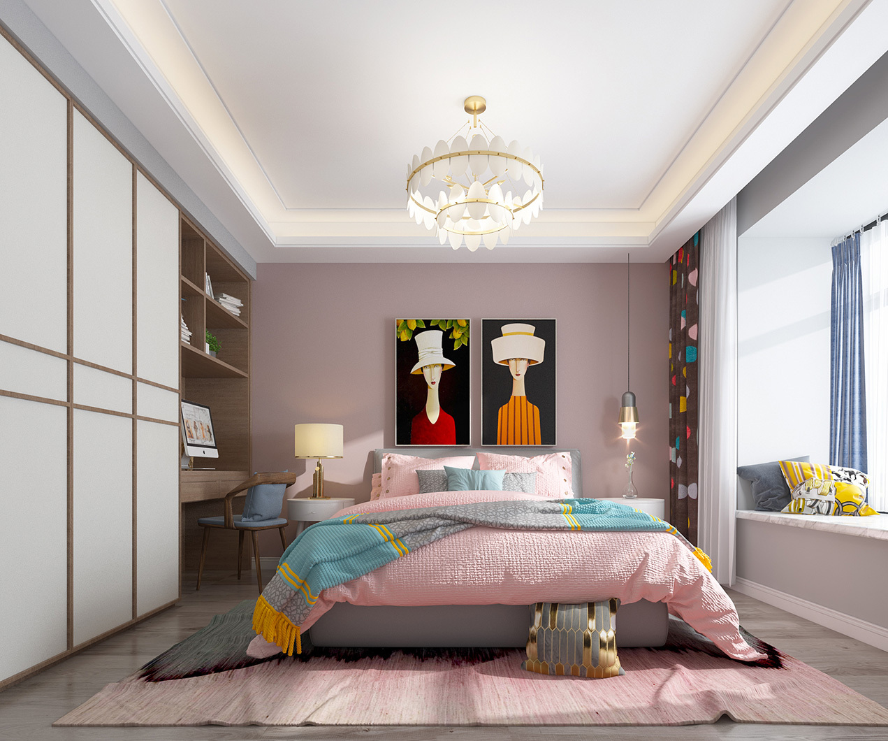 漂亮的双层床女孩房|空间|室内设计|张美丽效果图 - 原创作品 - 站酷 (ZCOOL)