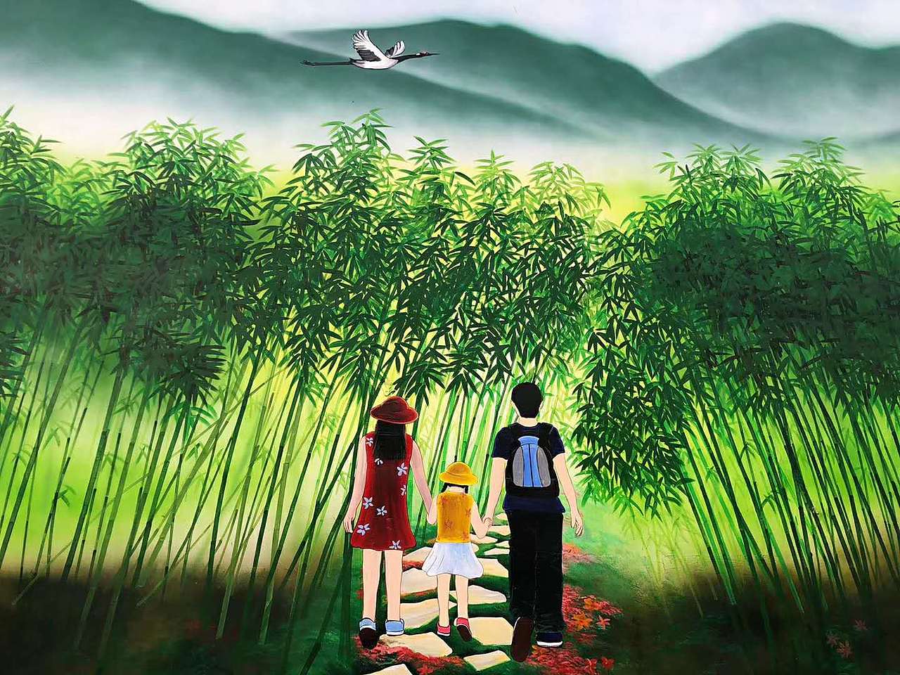 乡村振兴竹林墙绘年年有余墙绘绿水青山就是金山银山