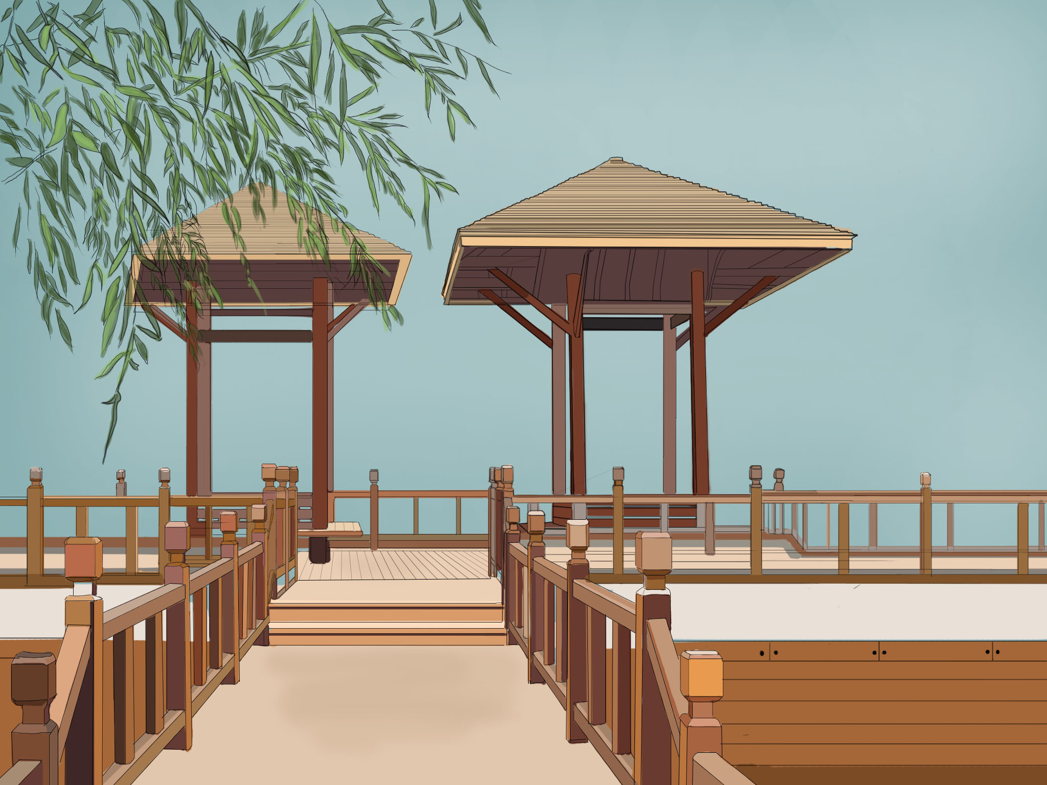 提线木偶场景绘画