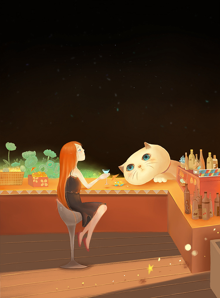 临摹插画~女孩和猫