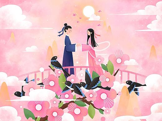 七夕情人节  节日插画