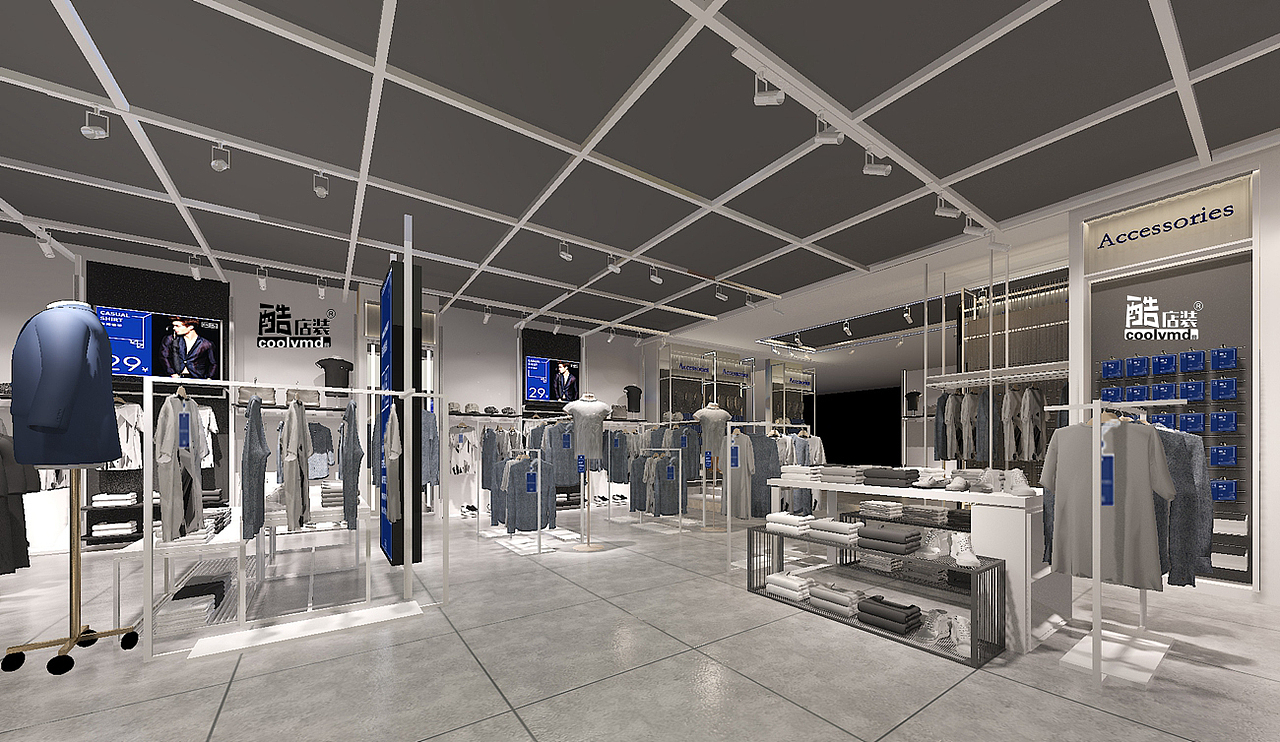 km卡门男装店铺装修设计店面形象店面男装实体店装修