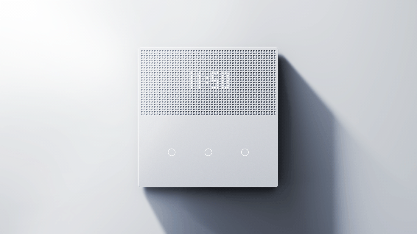 ​​​​Smart wall switch
Beautiful and simple, creating wall art.<br>The smart wall switch presents different interfaces through LED point lights, and establishes a subtle and interesting interactive relationship between the user and the control panel through design and technology. The clear and simple shape enables it to be integrated into a variety of design styles.