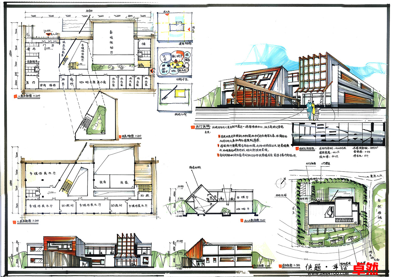 【卓然手绘】快题建筑学生作品（图ZMTM1NzkxNTI0） - 展陈设计 - 站酷设计师卓然手绘李老湿原创素材 - 站酷ZCOOL