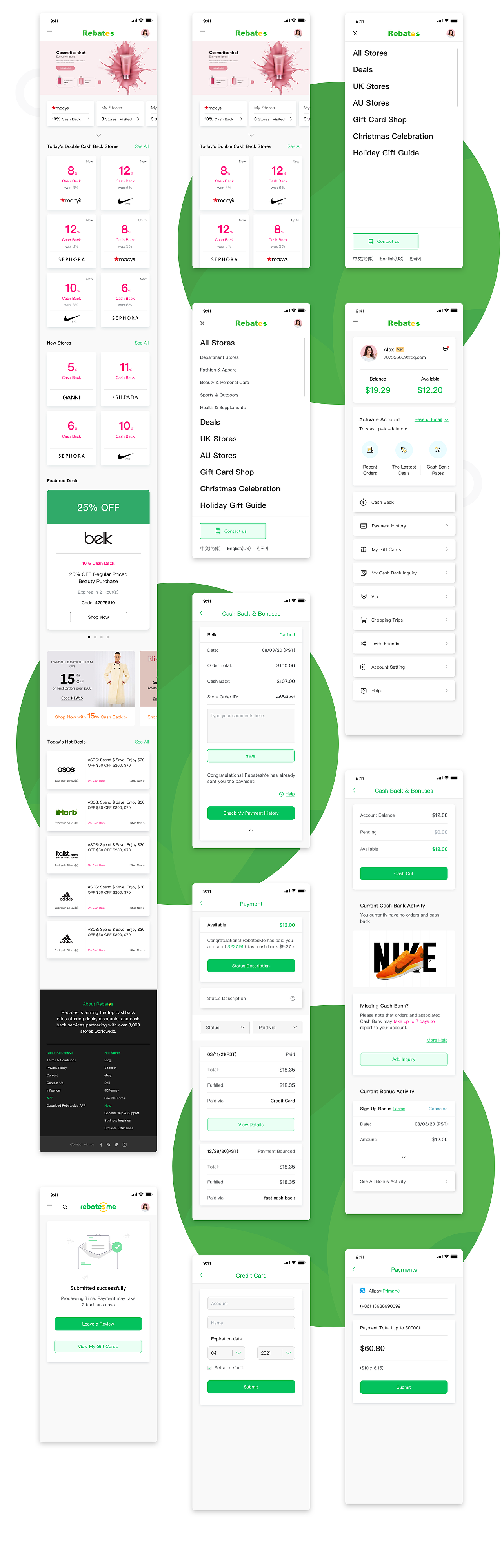 【APP软件】Rebates跨境电商返利平台UI设计(图ZMjQ5MDIwNzg4) - APP界面 - 站酷设计师CC小酷原创素材 - 站酷ZCOOL